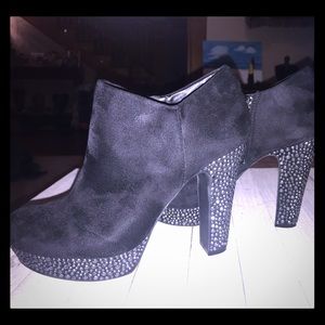 High heel studded suede ankle boots
